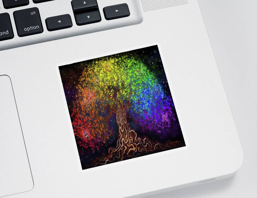 Rainbow Sticker featuring the digital art Rainbow Tree of Life by Kevin Middleton