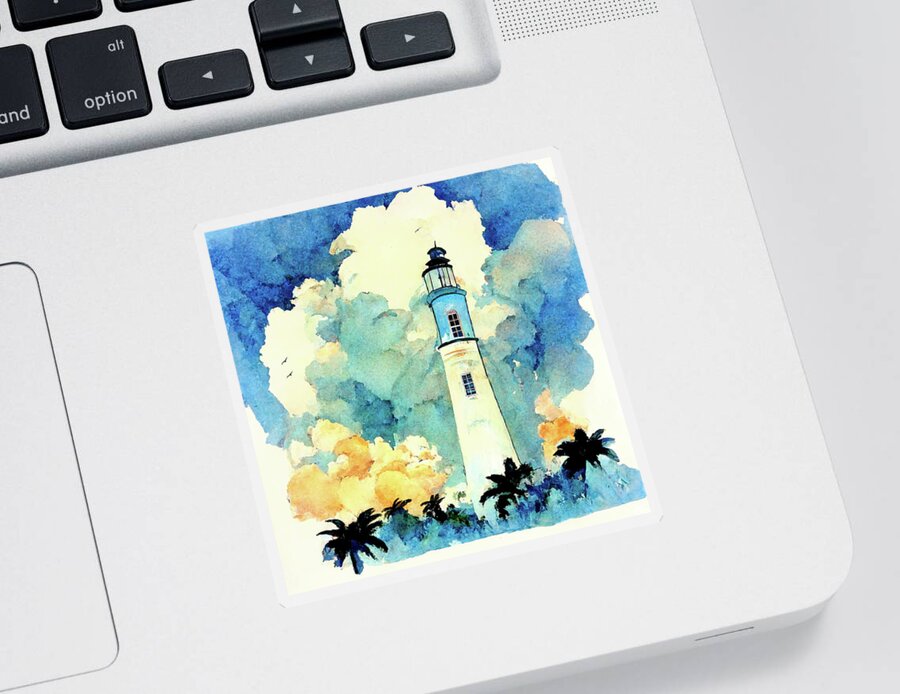 Tropical Lighthouse Sticker featuring the digital art Tropical Lighthouse - Somewhere Warm by Mark Tisdale