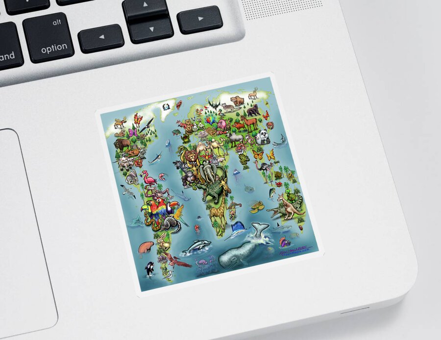 Animal Sticker featuring the digital art Animals World Map #3 by Kevin Middleton