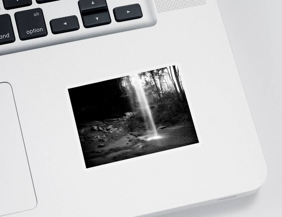 Ash Cave Black And White Sticker featuring the photograph Ash Cave Waterfall Monochrome by Dan Sproul