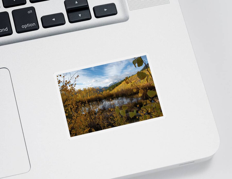 Aspen Sticker featuring the photograph Aspen Leaf Framing of Autumn Landscape by Cascade Colors