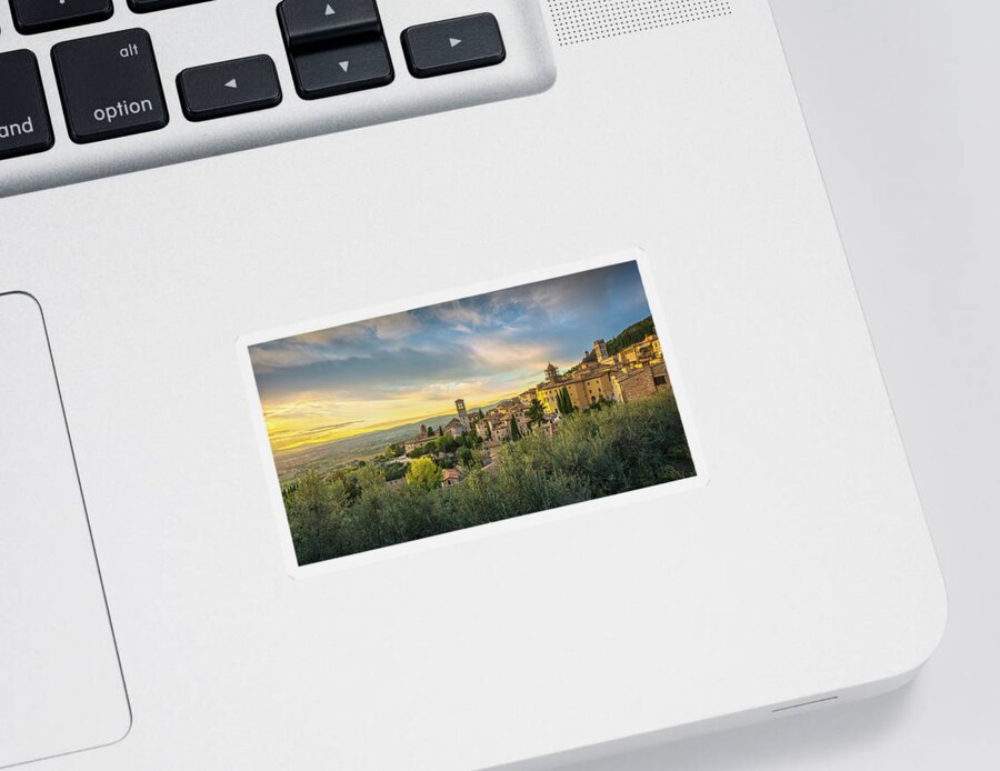 Assisi Sticker featuring the photograph Assisi town sunset. Italy by Stefano Orazzini