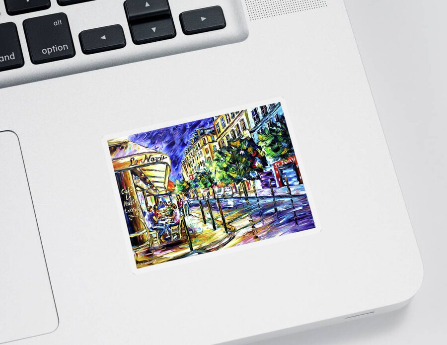 Cafe Le Nazir Paris Sticker featuring the painting At Night On Montmartre by Mirek Kuzniar