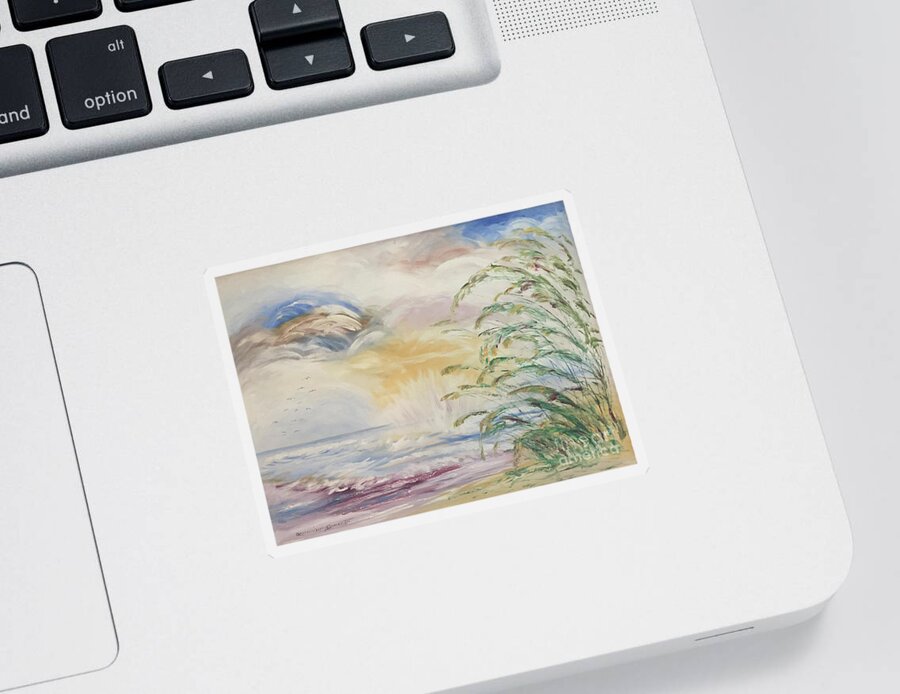 Oil Painting Sticker featuring the painting Impressionistic Seascape Oil Painting of Atlantic Sea Oats by Catherine Ludwig Donleycott