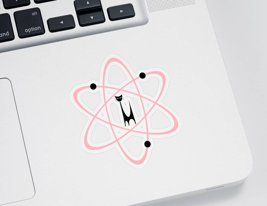 Atomic Cat Sticker featuring the digital art Atom Cat in Pink Transparent Background by Donna Mibus