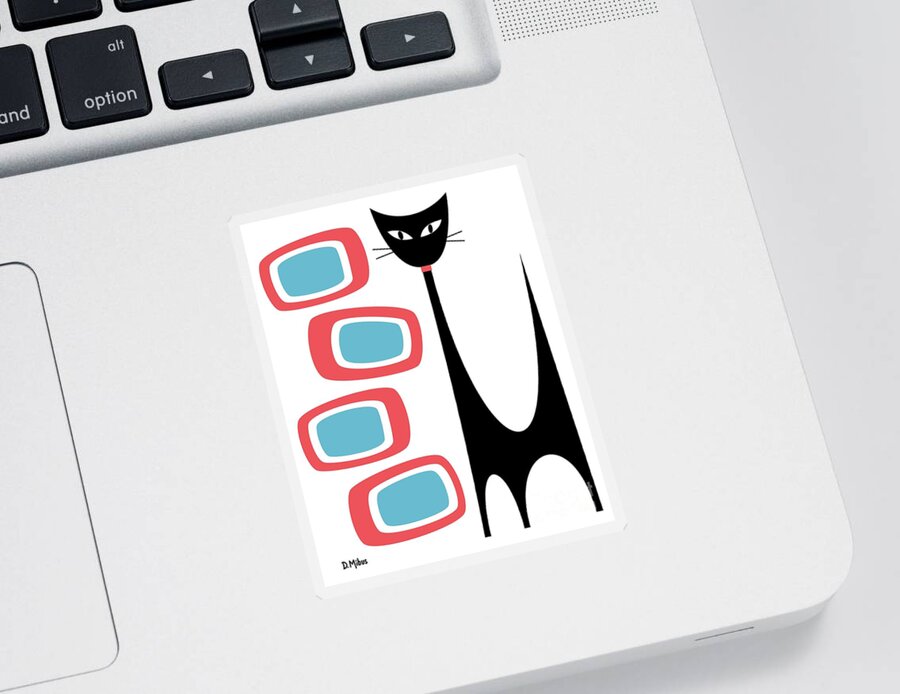 Cat Sticker featuring the digital art Atomic Cat Red Blue by Donna Mibus