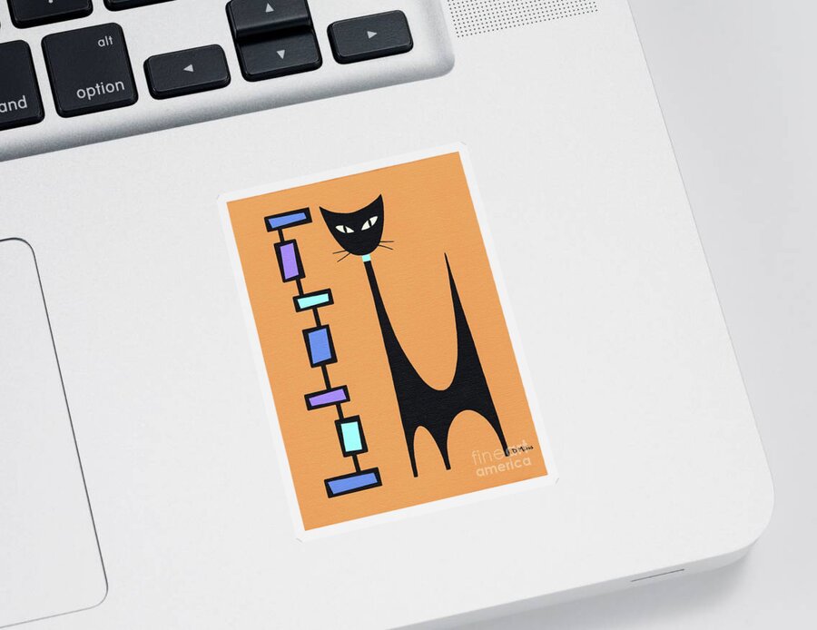 Mid Century Modern Black Cat Sticker featuring the painting Atomic Cat with Mod Rectangle Tower by Donna Mibus