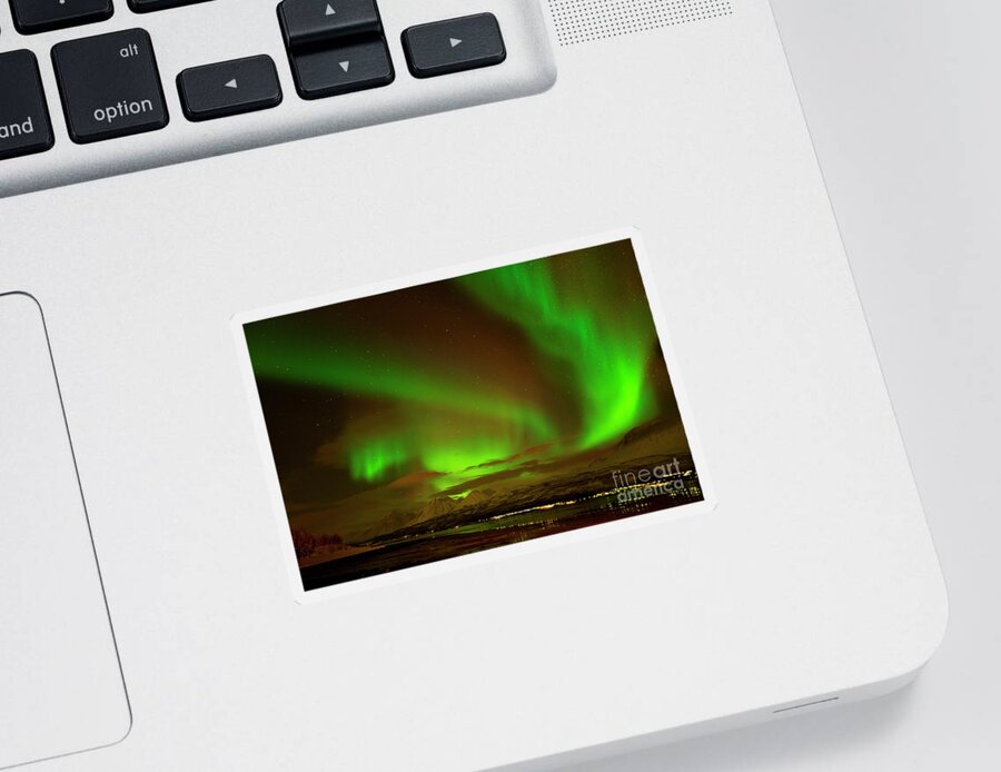 Northern Lights Sticker featuring the photograph Aurora borealis or northern lights ,Lyngen Alps, North Norway by Neale And Judith Clark