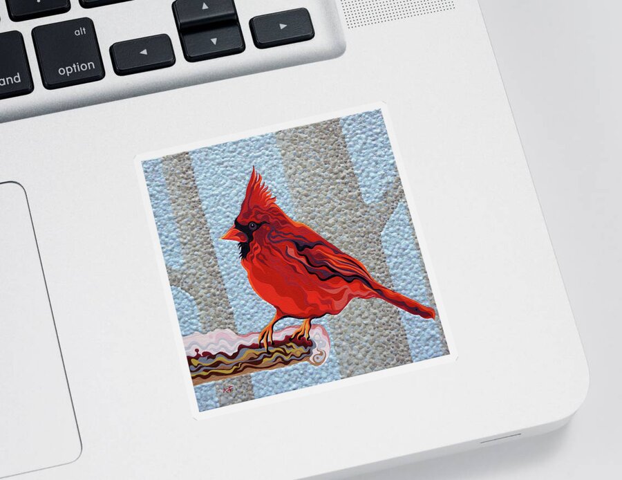 Cardinal Sticker featuring the painting Auspicious Crimson Cutie by Amy Ferrari