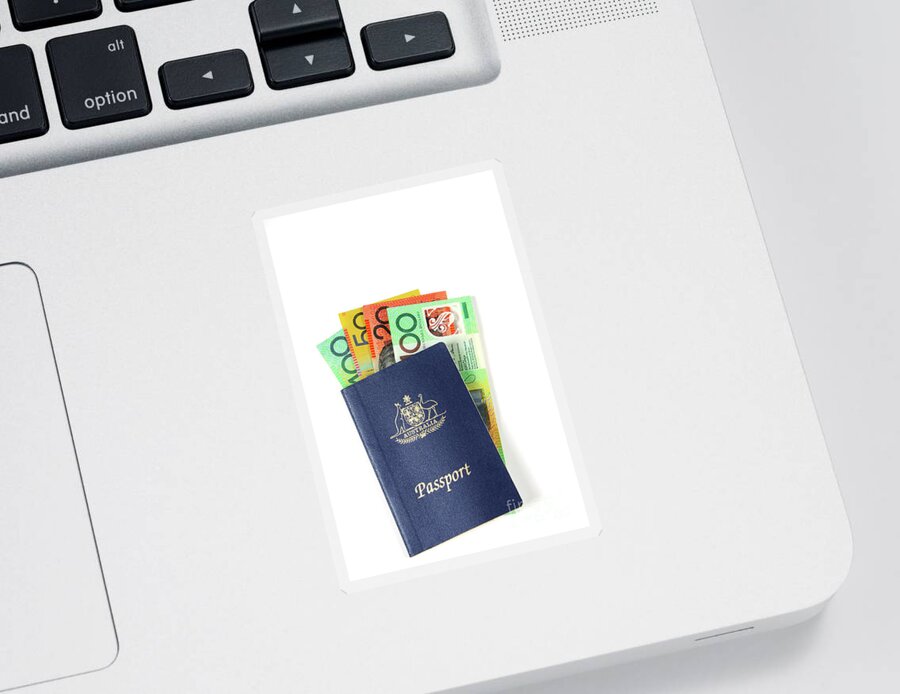 Money Sticker featuring the photograph Australian Money with passport by Milleflore Images