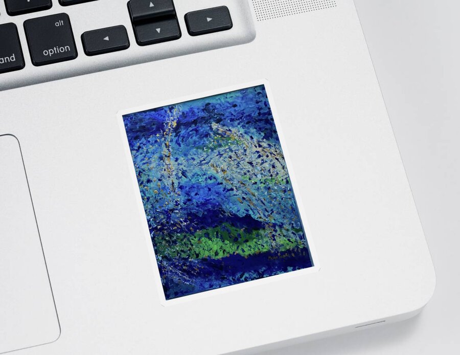 Blue Sticker featuring the painting Automne bleu by Medge Jaspan