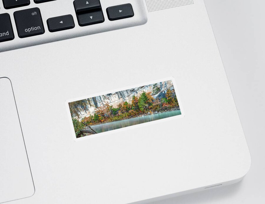 Roark Bluff Sticker featuring the photograph Autumn Border Along The Buffalo National River Panorama by Gregory Ballos