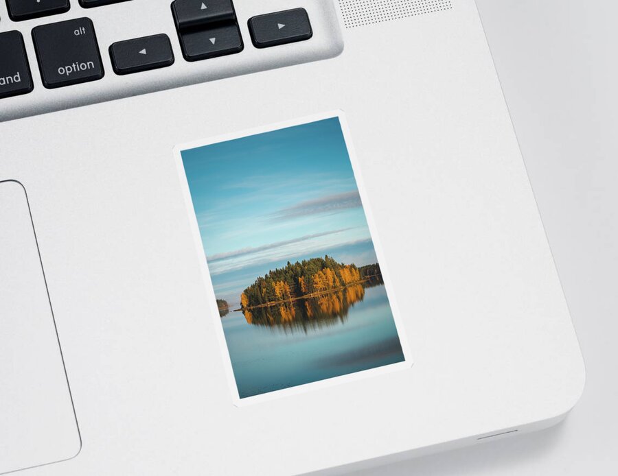 Admire Sticker featuring the photograph Autumn coloured island in the middle of the lake by Vaclav Sonnek