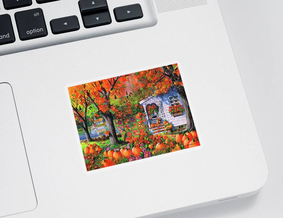 Autumn Landscape With Autumn Patchwork Quilt Sticker featuring the painting Autumn Patchwork Quilt by Diane Phalen