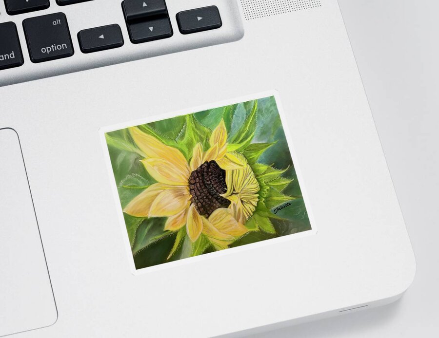 Opening Sunflower Sticker featuring the pastel Awakening by Juliette Becker