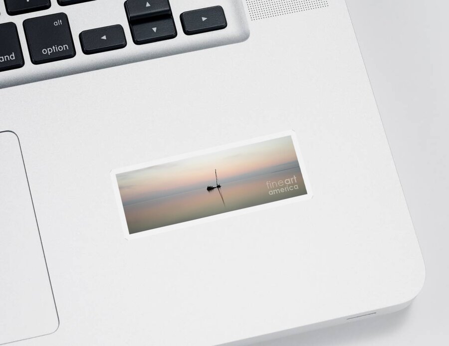 Calm Sticker featuring the photograph Ayrshire Shipwreck in Sunrise - panoramic by Maria Gaellman