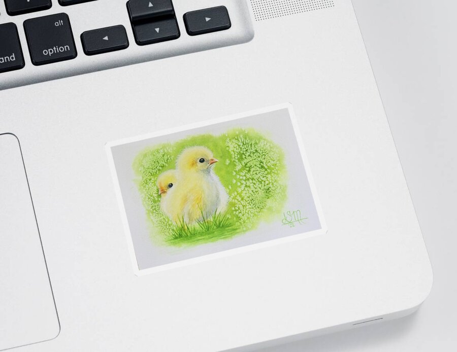 Nature Sticker featuring the painting Baby Chicks by Linda Shannon Morgan