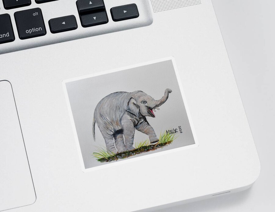 Mammal Sticker featuring the painting Baby Elephant 2 by Marilyn McNish