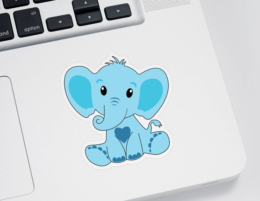 Baby Sticker featuring the digital art Baby, Elephant, Blue, Baby Shower, Gift, Nursery Decor, by David Millenheft