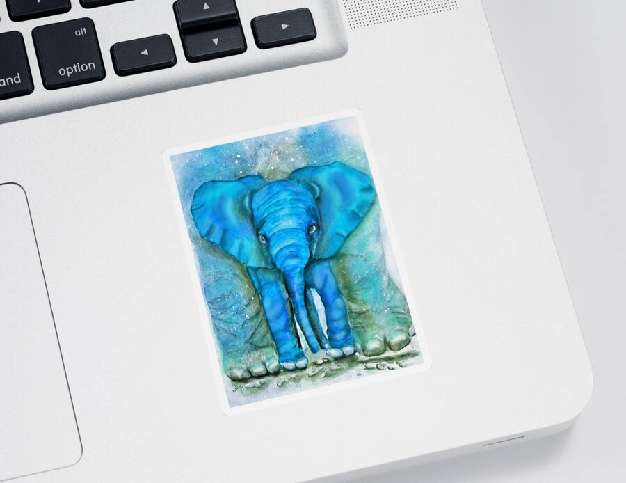 The Playroom Sticker featuring the mixed media Baby Elephant Safe Under Mama by Kelly Mills