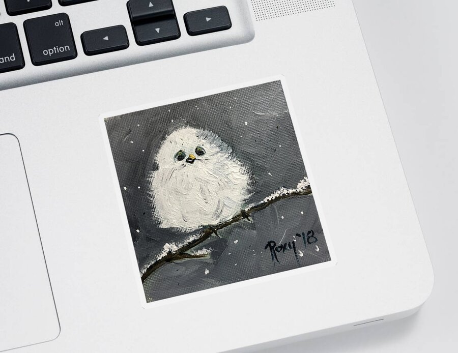 Baby Bird Sticker featuring the painting Baby Long Tailed Tit in the Snow by Roxy Rich