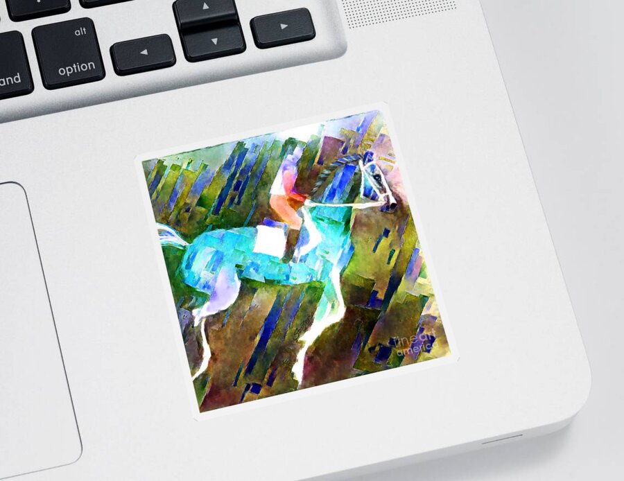 Equestrian Art Sticker featuring the digital art Backstretch Thoroughbred 005 by Stacey Mayer by Stacey Mayer
