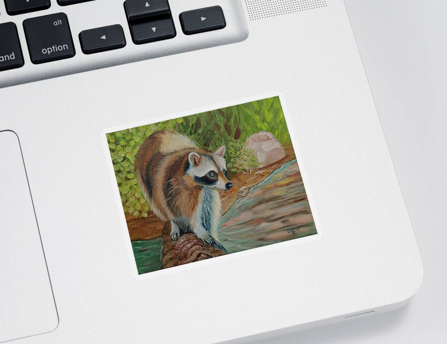 Raccoon Painting Sticker featuring the painting Backyard Bandit by Connie Rish
