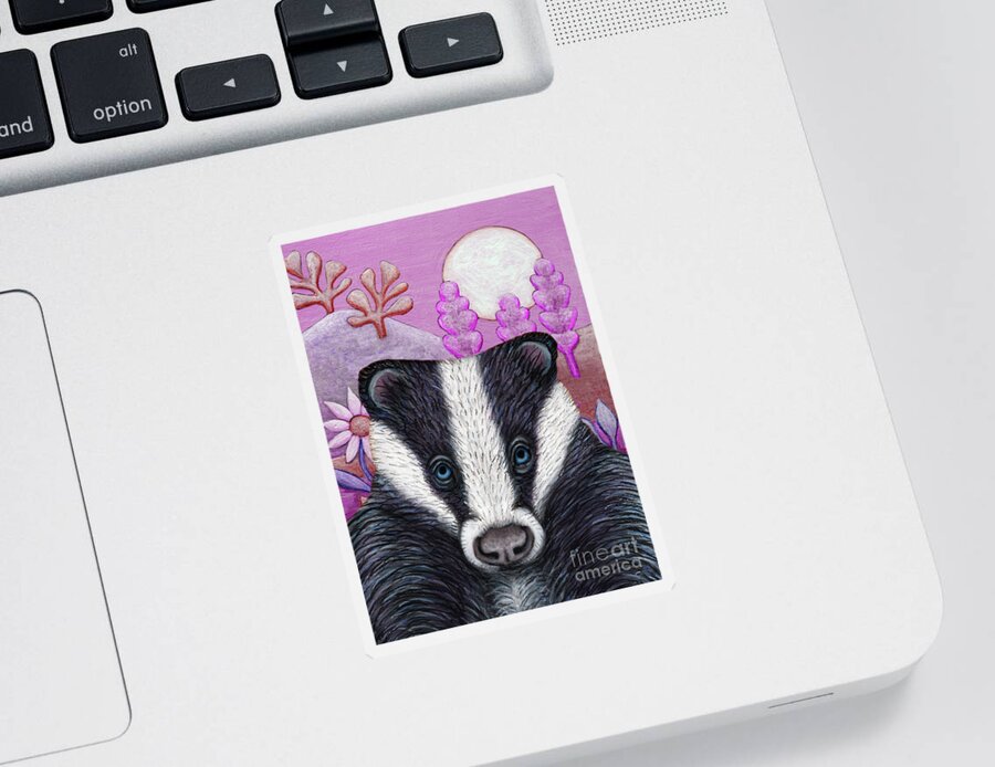 Badger Sticker featuring the painting Badger Moon by Amy E Fraser