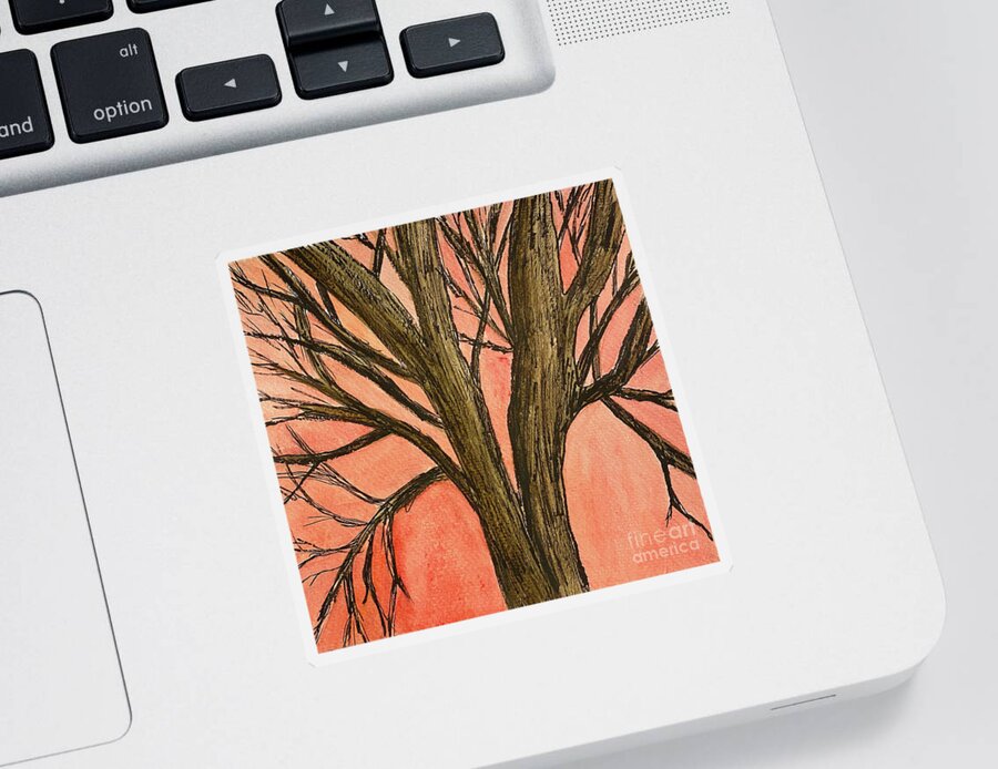 Tree Sticker featuring the mixed media Bare Tree Sunset by Lisa Neuman