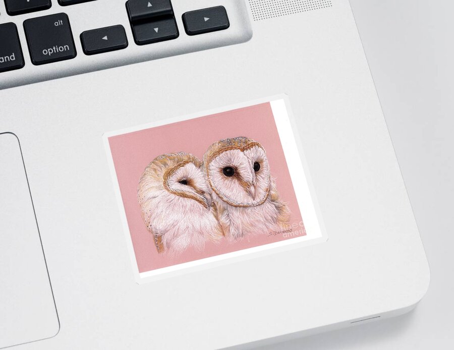 Barn Owl Sticker featuring the painting Barn Owl Love by Sue Betanzos