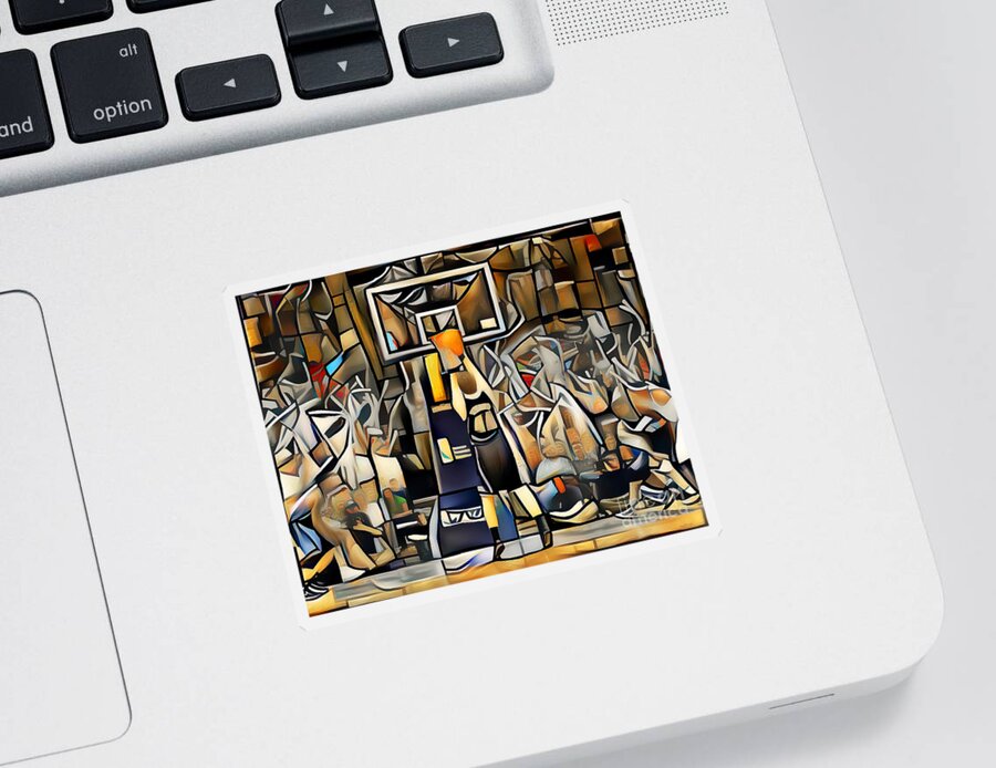Wingsdomain Sticker featuring the photograph Basketball Free Throw in Vibrant Contemporary Cubism Colors 20210527 by Wingsdomain Art and Photography
