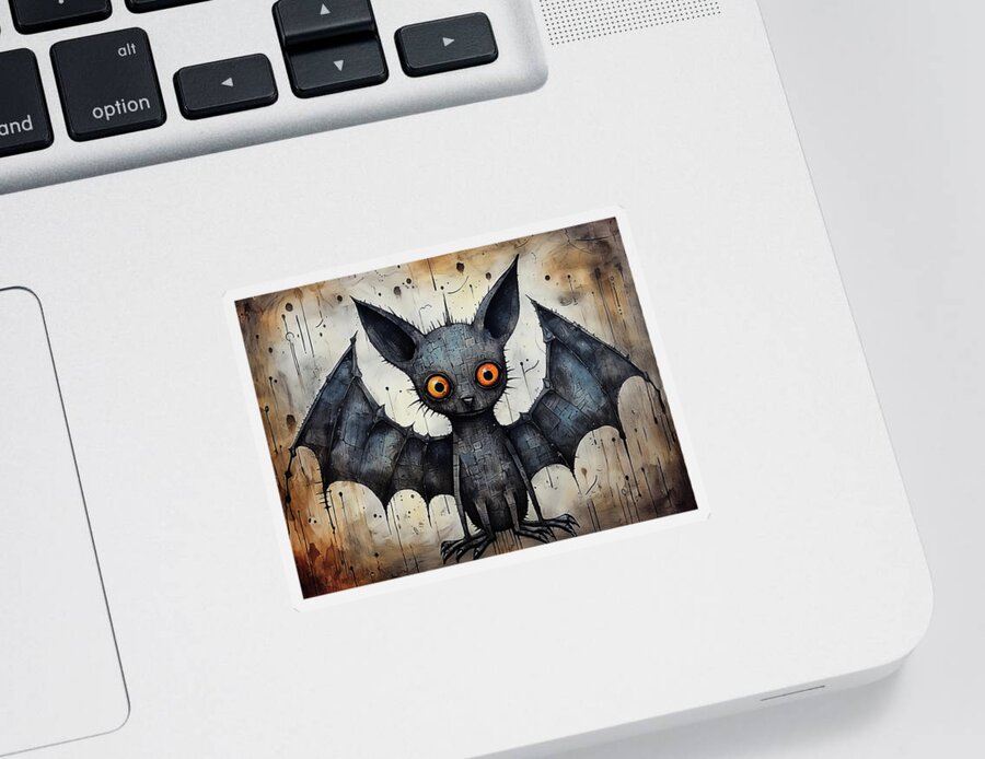 Bat Sticker featuring the photograph Bat abstract art brut animal character by Karen Foley