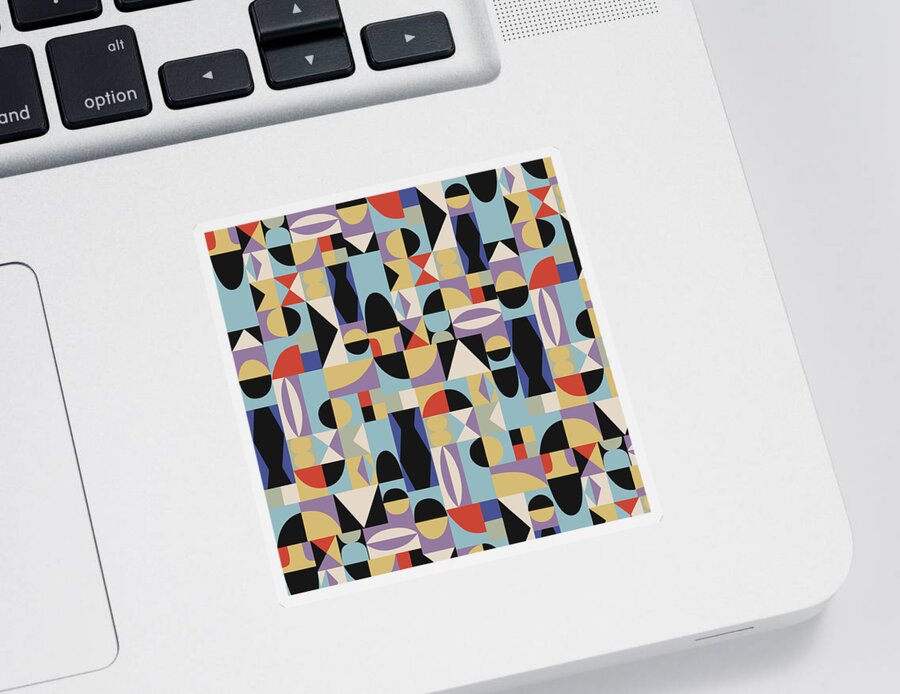 Nikita Coulombe Sticker featuring the painting Bauhaus Geometric Harlequin Pattern in blue by Nikita Coulombe