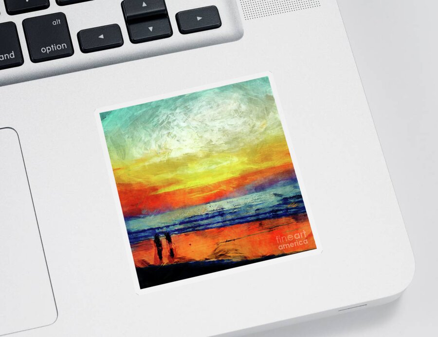 Beach Sticker featuring the digital art Beach At Sunset by Phil Perkins