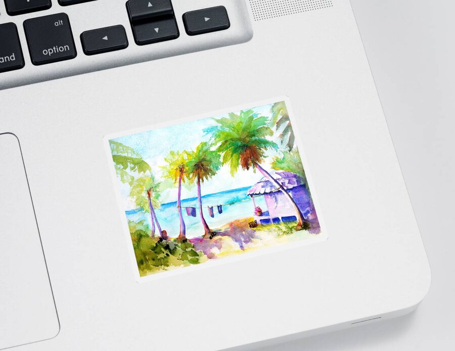 Troical Sticker featuring the painting Beach House Tropical Paradise by Carlin Blahnik CarlinArtWatercolor