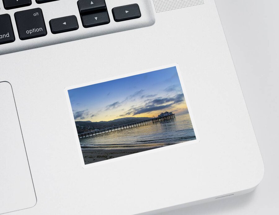 Malibu Pier Sticker featuring the photograph Beach Sunrise at Malibu Pier by Matthew DeGrushe
