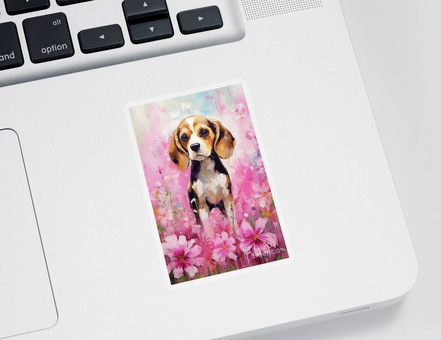 Beagle Sticker featuring the painting Beagle In The Daisies by Tina LeCour