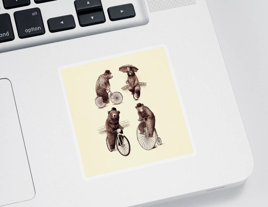 Bears Sticker featuring the drawing Bears on Bicycles by Eric Fan