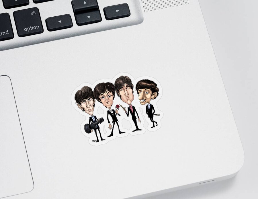 Caricature Sticker featuring the drawing Beatles 1965 in color by Mike Scott