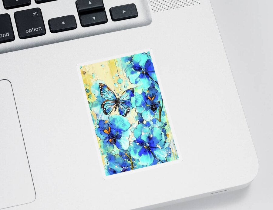 Blue Butterfly Sticker featuring the painting Beautiful Blue Butterfly by Tina LeCour