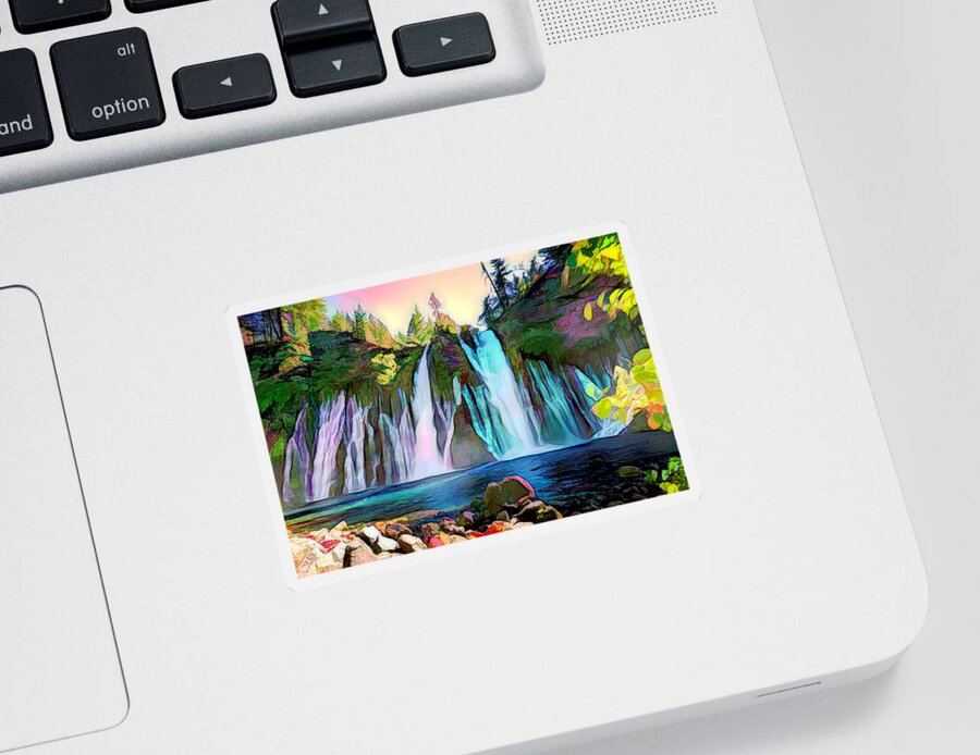 Burney Falls Sticker featuring the photograph Beautiful Burney Falls by Her Arts Desire