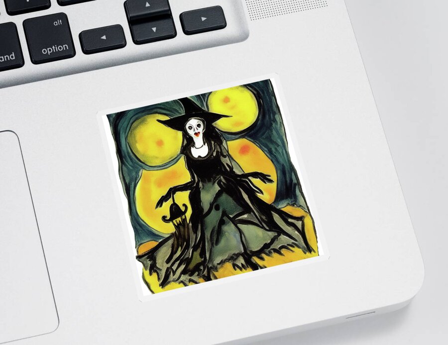 Halloween Sticker featuring the digital art Beautiful classy Halloween witch by Tatiana Travelways
