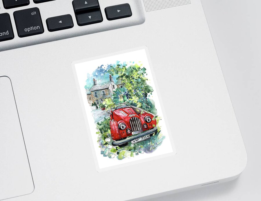 Travel Sticker featuring the painting Beautiful Red Car In Mousehole by Miki De Goodaboom