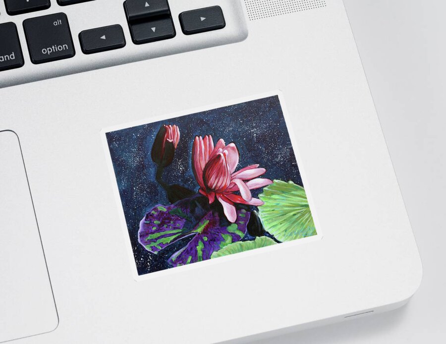 Water Lily Sticker featuring the painting Beauty Above and Below by John Lautermilch