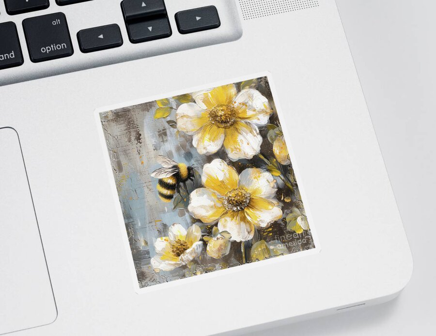 Daisy Flowers Sticker featuring the painting Bee Free by Tina LeCour