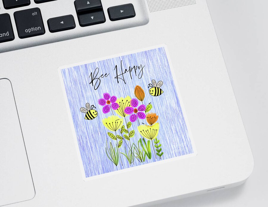Bumble Bee Sticker featuring the painting Bee Happy by Tina LeCour