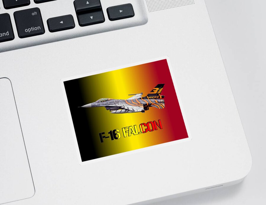 F 16 Sticker featuring the digital art Belgian F-16 Falcon by Mil Merchant