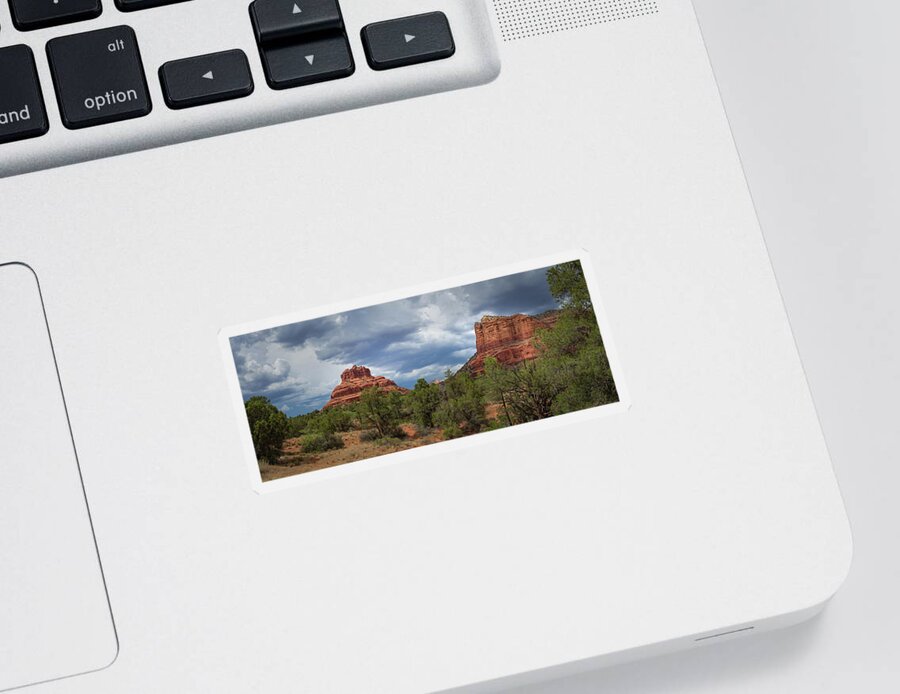 Bell Rock Sticker featuring the photograph Bell Rock and Courthouse Butte Panorama by Rebecca Herranen