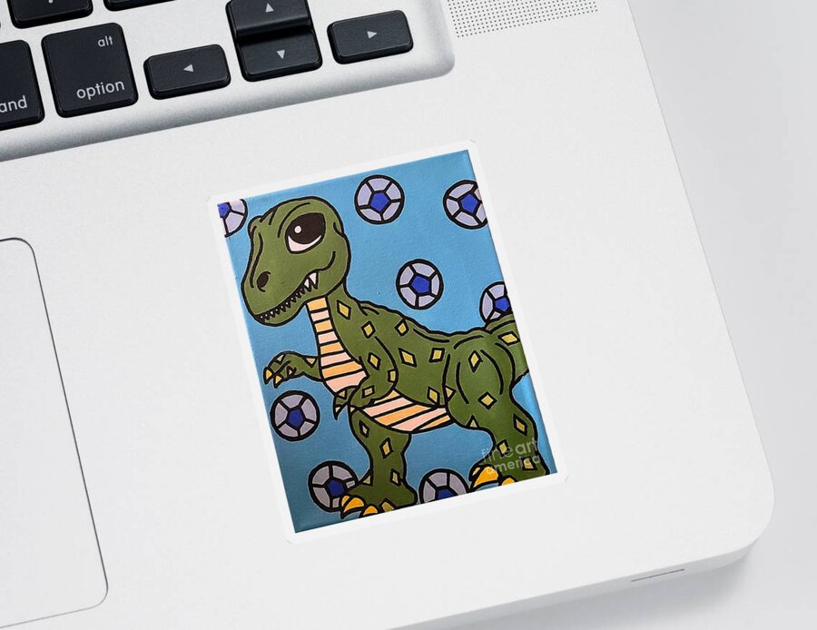 T-rex Sticker featuring the painting Bend it Like T-Rex by Elena Pratt