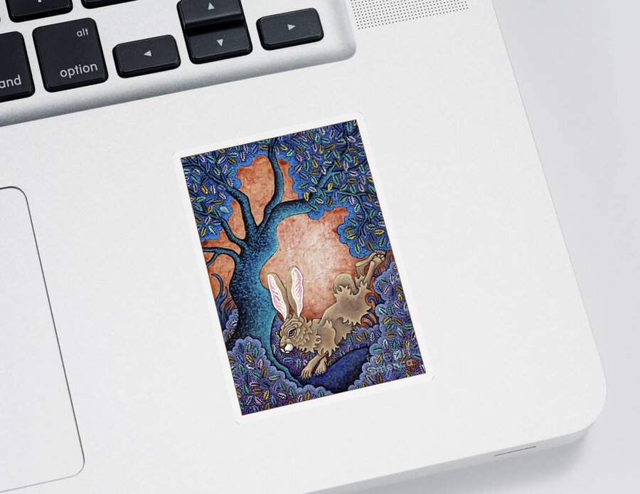 Hare Sticker featuring the painting Beneath The Berylwood by Amy E Fraser